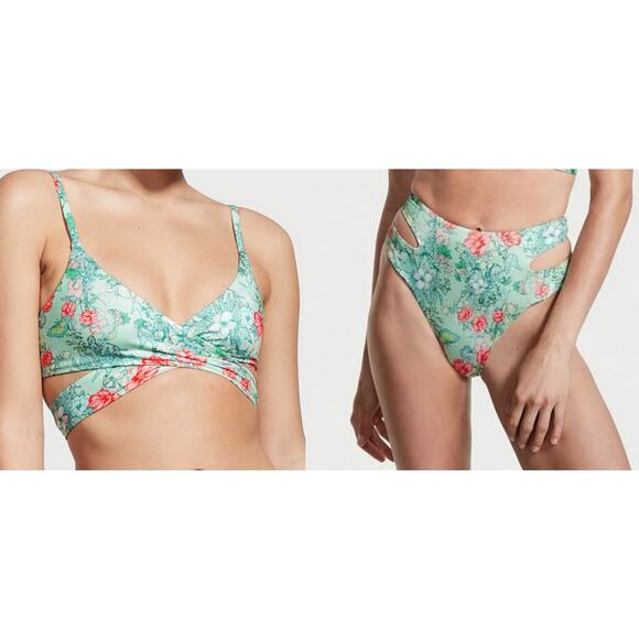 NWT Victoria's Secret Bikini Floral Sz Top XS Bottom S Wrap Triangle Cheeky Swim - Picture 1 of 16